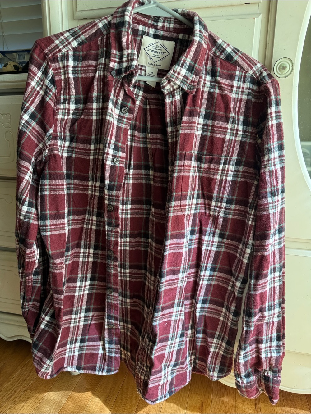 St. John's Bay Men’s Burgundy Plaid Button-Down Shirt
